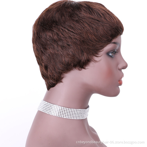 Afro Curly Short Wigs 100% Human Hair Curly Wig with Bangs Pixie Cut African Fluffy Curly Wigs for Black Women Black Color